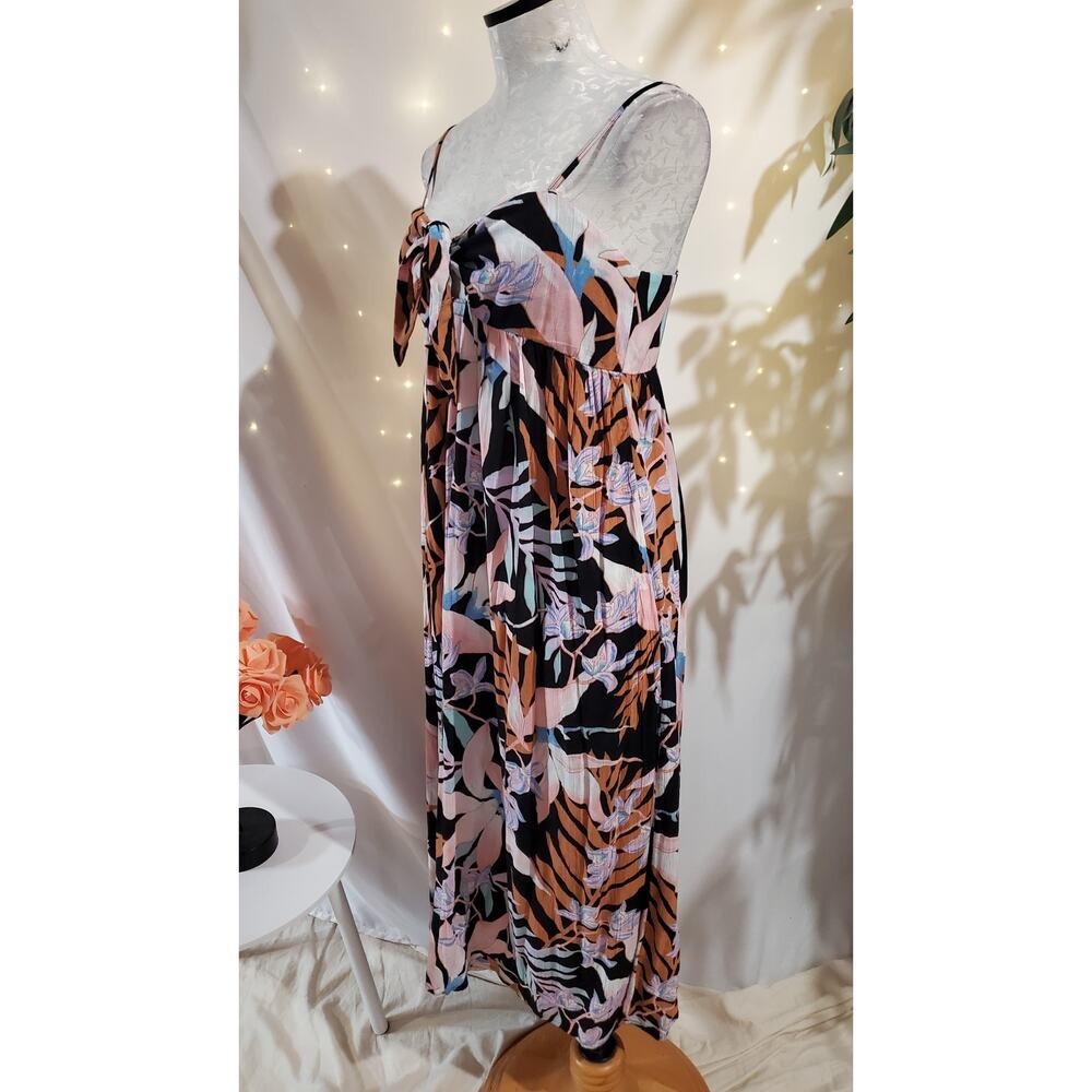 Billabong Twist It Midi Slip Dress Size S Tropical Smocked Babydoll Empire Waist - Picture 2 of 14